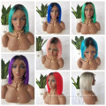 Wholesale Red Orange Pink Purple Blue Brazilian wig bob short wigsnatural human hair ombre colored short bob cut lace front wig